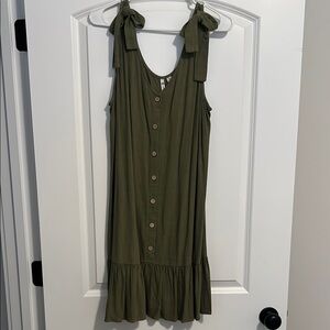 Olive Green Sleeveless Dress with Bow Straps